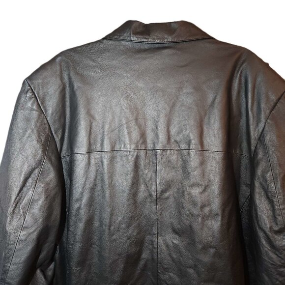 Junction West 100% leather jacket Men's large Black lined Winter fall Buttons - Picture 15 of 16